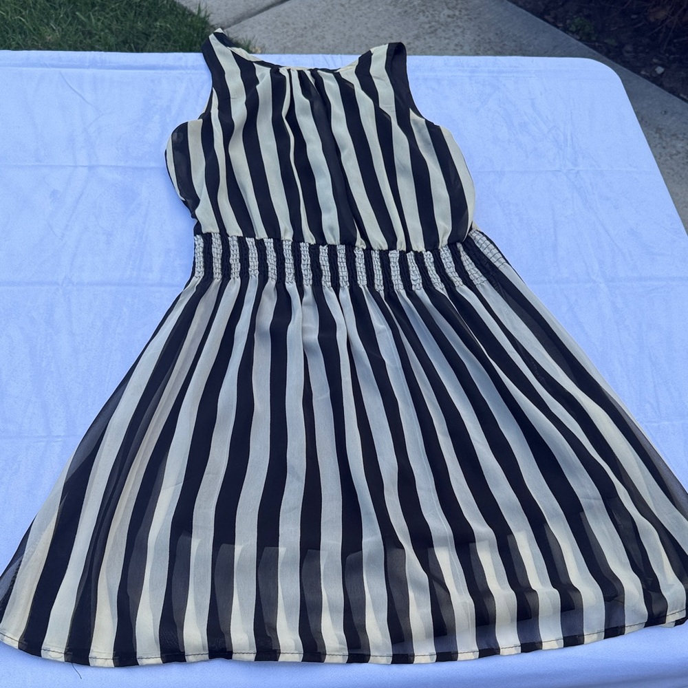 Fun & Flirt Black and White Tie-Detail Dress